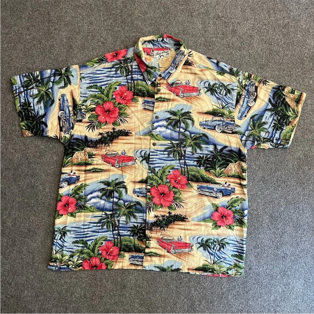 Vtg BIG DOGS Hawaiian Shirt Cars Button Up XL‎ CRUISE 90’s Men’s Classic